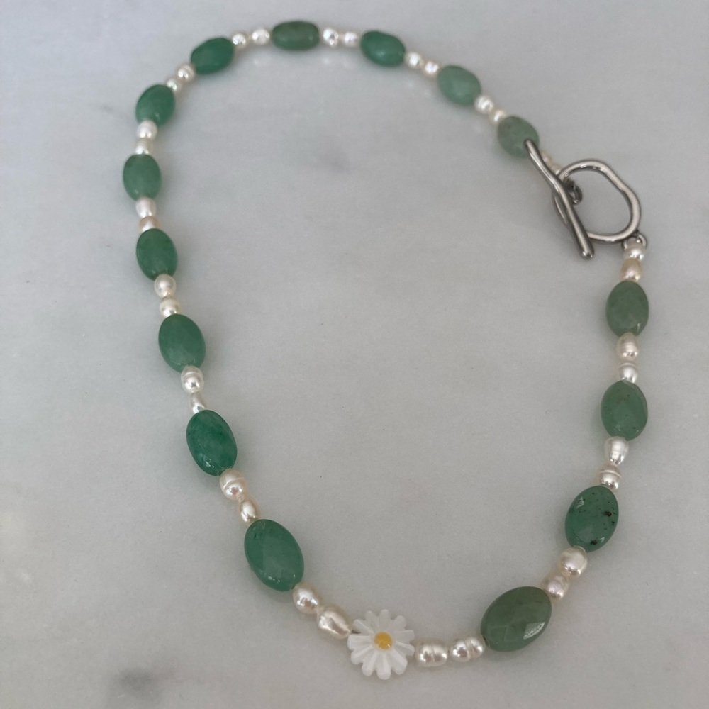 Handmade green jade necklace
